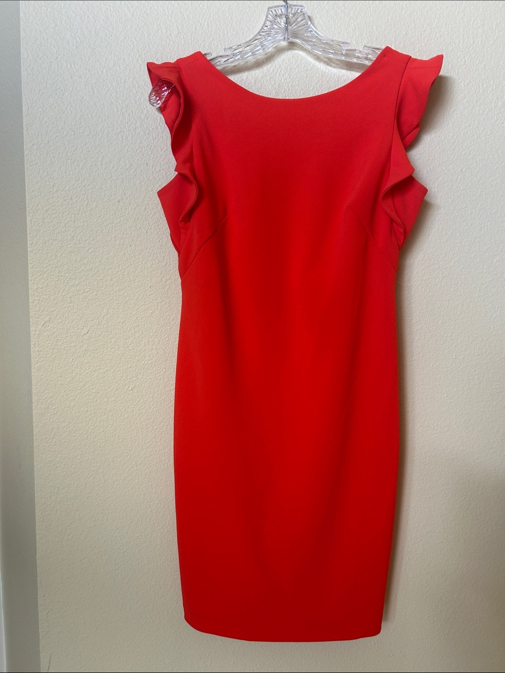 Calvin Klein Red Ruffle-Shoulder Midi Dress